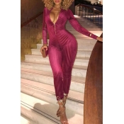 Lovely Leisure Skinny Wine Red One-piece Jumpsuit