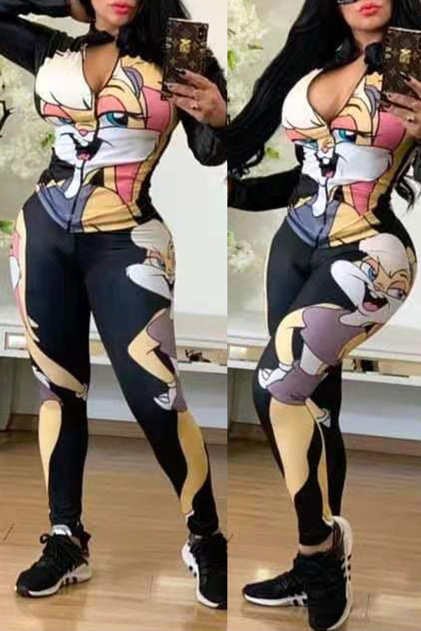 Lovely Casual Print Black Two-piece Pants Set