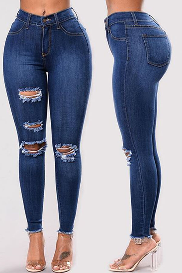 LW Chic Broken Holes Deep Blue Jeans