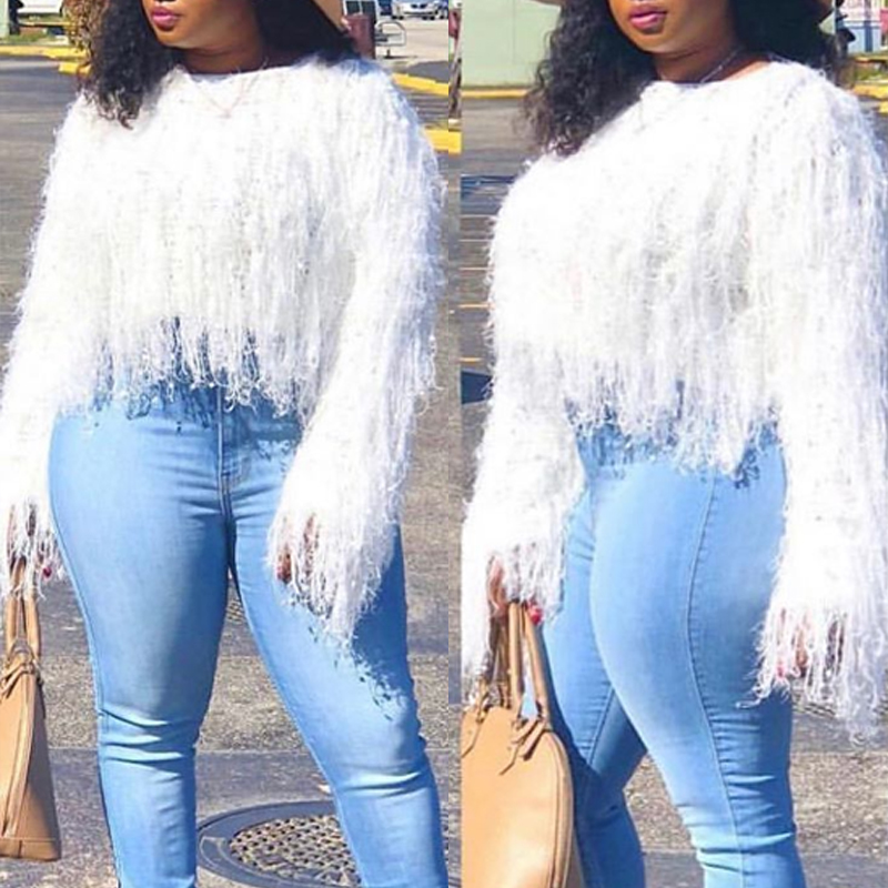 Lovely Chic Tassel Design White Sweater