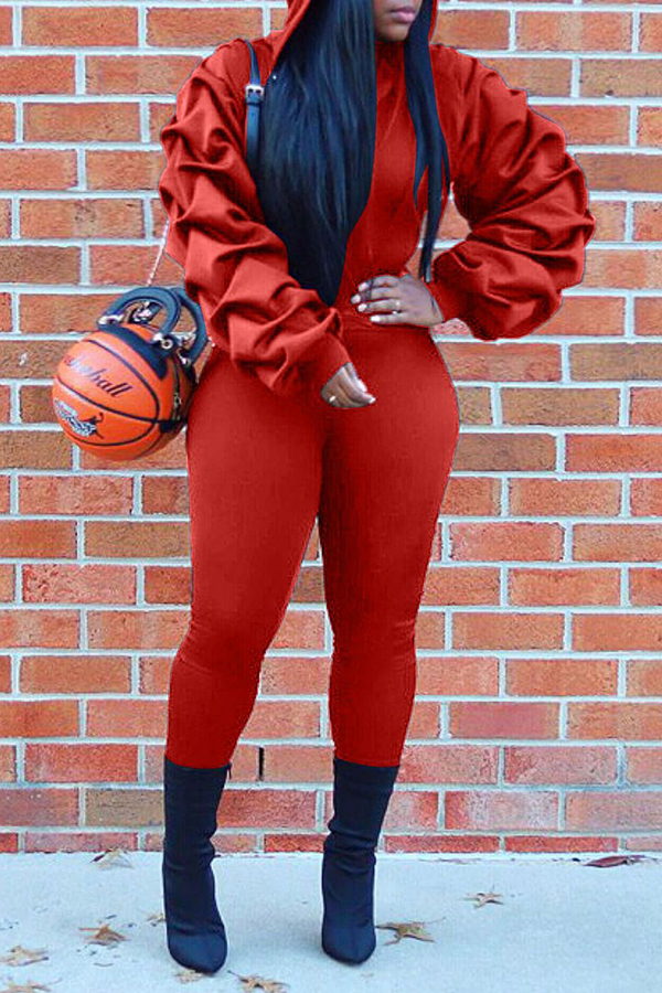 Lovely Casual Turndown Collar Red Two-piece Pants Set