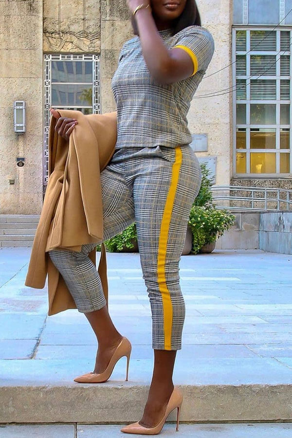 Lovely Casual Plaid Grey Two-piece Pants Set