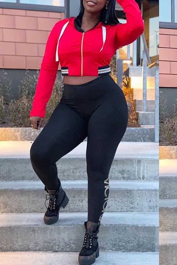 Lovely Casual Letter Red Two-piece Pants Set