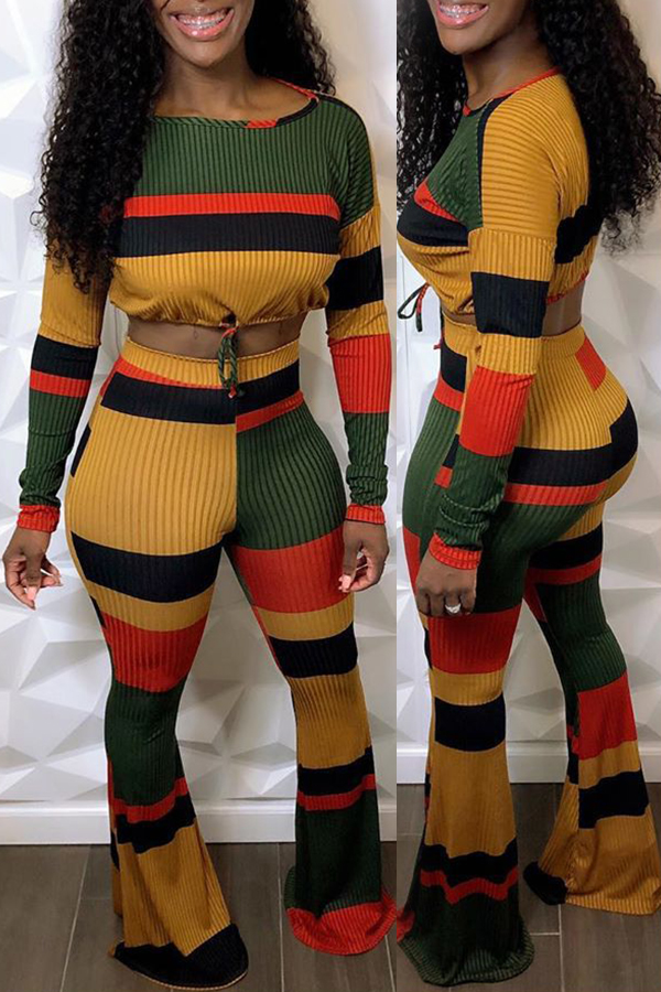 Lovely Casual Color-lump Patchwork Multicolor Two-piece Pants Set