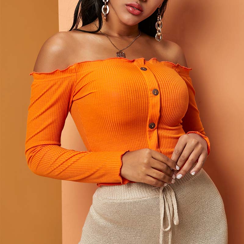Lovely Chic Buttons Orange Blouse