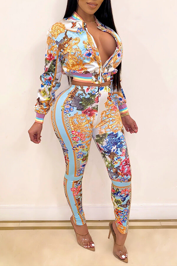 LW Party Zipper Design Multicolor Pants Set