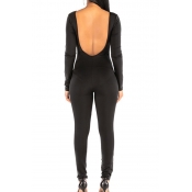 Lovely Trendy Backless Black One-piece Jumpsuit