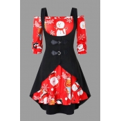 Lovely Christmas Day Print Red Plus Size Two-piece