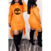 Lovely Trendy Printed Orange Mini Dress