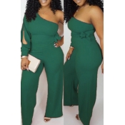 Lovely Work One Shoulder Green One-piece Jumpsuit