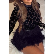 Lovely Chic Turtleneck Print Black Mini Dress
