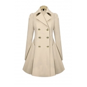 Lovely Casual Buttons Design Beige Coat