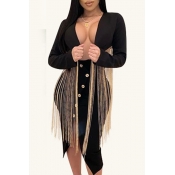 Lovely Chic Tassel Design Black Blazer