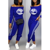 Lovely Casual Print Blue Two-piece Pants Set