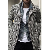 Lovely Casual Plaid Print Black And White Coat