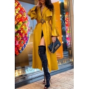 Lovely Casual Lace-up Yellow Trench Coat