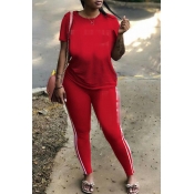 Lovely Casual Basic Red Plus Size Two-piece Pants 