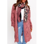 Lovely Casual Hollow-out Pink Cardigan