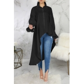 Lovely Casual Turndown Collar Asymmetrical Black B