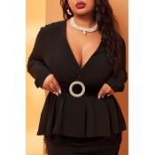 Lovely Leisure Deep V Neck Black Plus Size Blazer