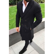 Lovely Casual Turndown Collar Buttons Black Coat