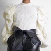 Lovely Casual Mandarin Collar Ruffle Design White 