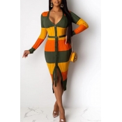 Lovely Casual Striped Jacinth Mid Calf Dress