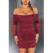 Lovely Party Ruffle Design Wine Red Mini Dress