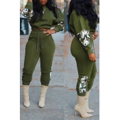 Lovely Chic Patchwork Green Two-piece Pants Set