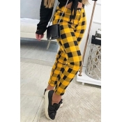 Lovely Casual Plaid Print Yellow Pants