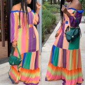 Lovely Bohemian Print Patchwork Multicolor Maxi Dr