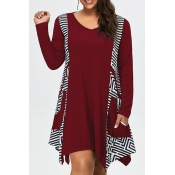 Lovely Casual Print Loose Wine Red Plus Size Mini 