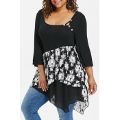 Lovely Casual Patchwork Black Plus Size T-shirt