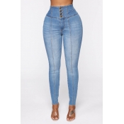 Lovely Casual Buttons Blue Jeans