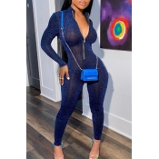 Lovely Trendy See-through Blue One-piece Jumpsuit