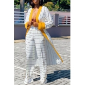 Lovely Casual Striped Print White Two-piece Pants 