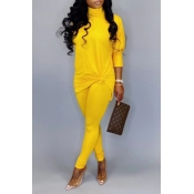 Lovely Casual Turtleneck Basic Yellow Two-piece Pa
