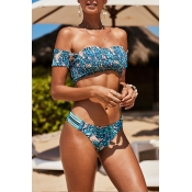 Lovely Floral Print Green Two-piece Swimsuit
