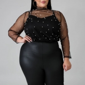 Lovely Casual See-through Black Plus Size Blouse(W