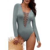 Lovely Hollow-out Grey One-piece Swimsuit