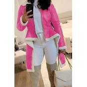 Lovely Casual Asymmetrical Patchwork Rose Red Coat