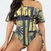 Lovely Flounce Design Yellow One-piece Swimsuit