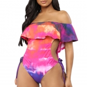 Lovely Flounce Design Rose Red One-piece Swimsuit