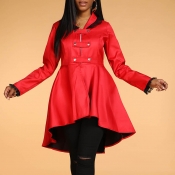 Lovely Casual Buttons Red Coat
