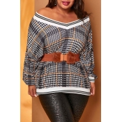 Lovely Chic Geometric Print Grey Plus Size Sweater