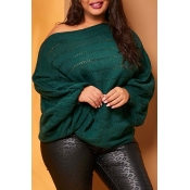 Lovely Chic Hollow-out Blackish Green Plus Size Sw
