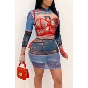 Lovely Trendy Print Multicolor Mini Dress