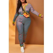 Lovely Casual Striped Green Plus Size One-piece Ju
