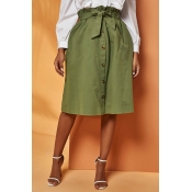 Lovely Trendy Buttons Army Green Skirt