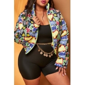 Lovely Chic Print Multicolor Plus Size Coat